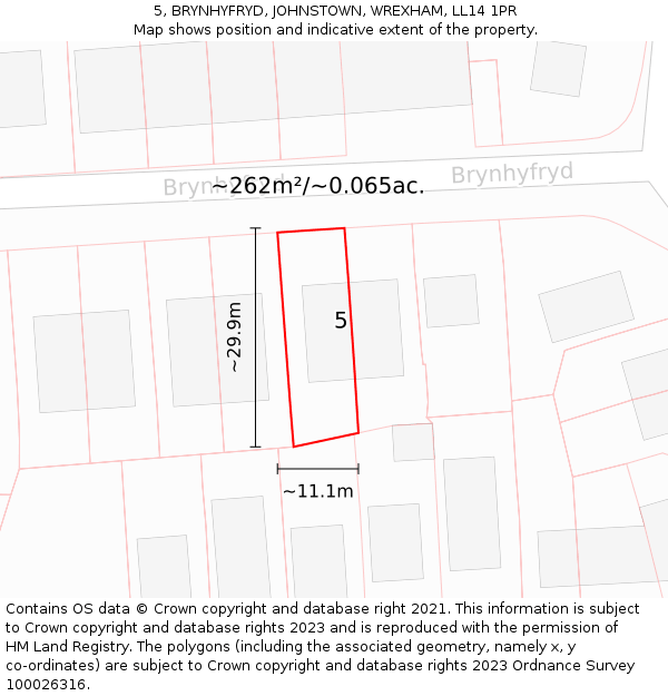 5, BRYNHYFRYD, JOHNSTOWN, WREXHAM, LL14 1PR: Plot and title map