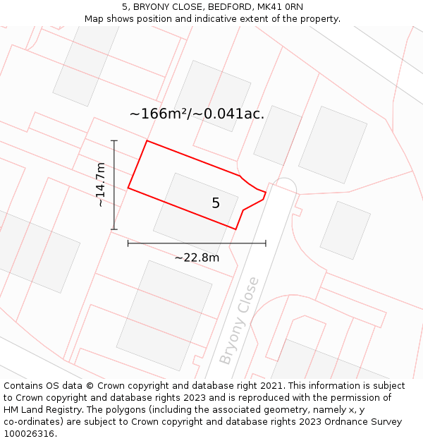 5, BRYONY CLOSE, BEDFORD, MK41 0RN: Plot and title map