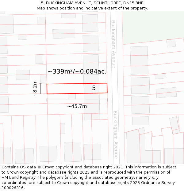 5, BUCKINGHAM AVENUE, SCUNTHORPE, DN15 8NR: Plot and title map