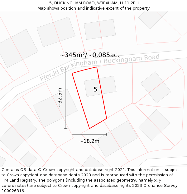 5, BUCKINGHAM ROAD, WREXHAM, LL11 2RH: Plot and title map
