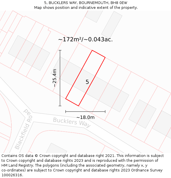 5, BUCKLERS WAY, BOURNEMOUTH, BH8 0EW: Plot and title map