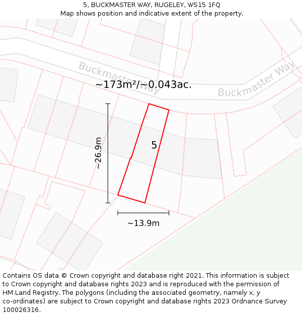 5, BUCKMASTER WAY, RUGELEY, WS15 1FQ: Plot and title map