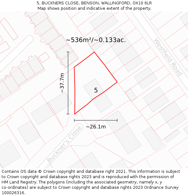 5, BUCKNERS CLOSE, BENSON, WALLINGFORD, OX10 6LR: Plot and title map