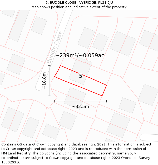 5, BUDDLE CLOSE, IVYBRIDGE, PL21 0JU: Plot and title map
