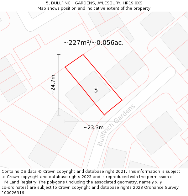 5, BULLFINCH GARDENS, AYLESBURY, HP19 0XS: Plot and title map