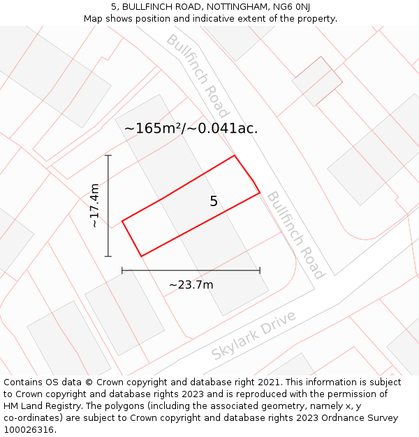 5, BULLFINCH ROAD, NOTTINGHAM, NG6 0NJ: Plot and title map