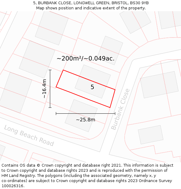 5, BURBANK CLOSE, LONGWELL GREEN, BRISTOL, BS30 9YB: Plot and title map