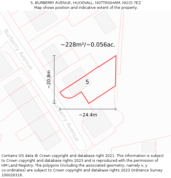 5, BURBERRY AVENUE, HUCKNALL, NOTTINGHAM, NG15 7EZ: Plot and title map