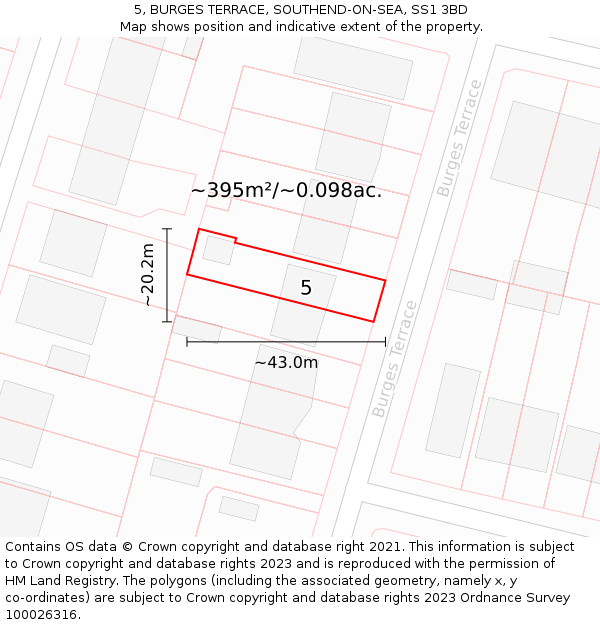 5, BURGES TERRACE, SOUTHEND-ON-SEA, SS1 3BD: Plot and title map