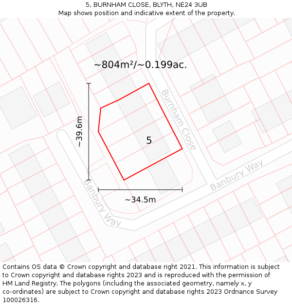 5, BURNHAM CLOSE, BLYTH, NE24 3UB: Plot and title map