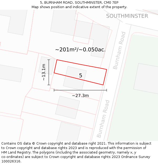 5, BURNHAM ROAD, SOUTHMINSTER, CM0 7EP: Plot and title map