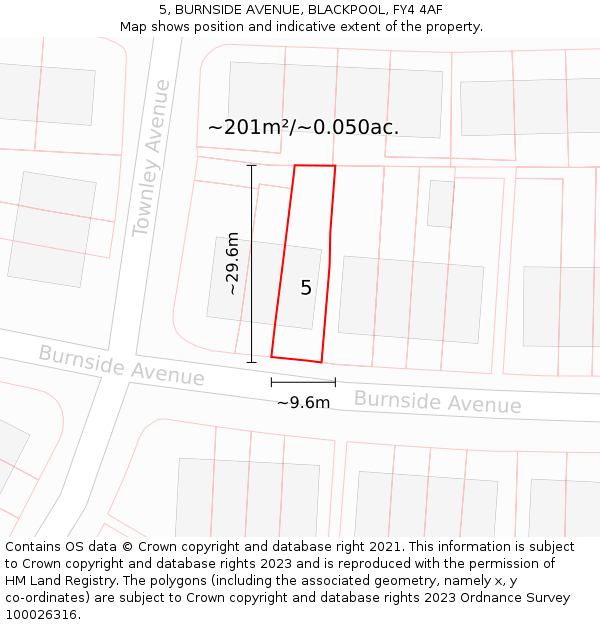 5, BURNSIDE AVENUE, BLACKPOOL, FY4 4AF: Plot and title map