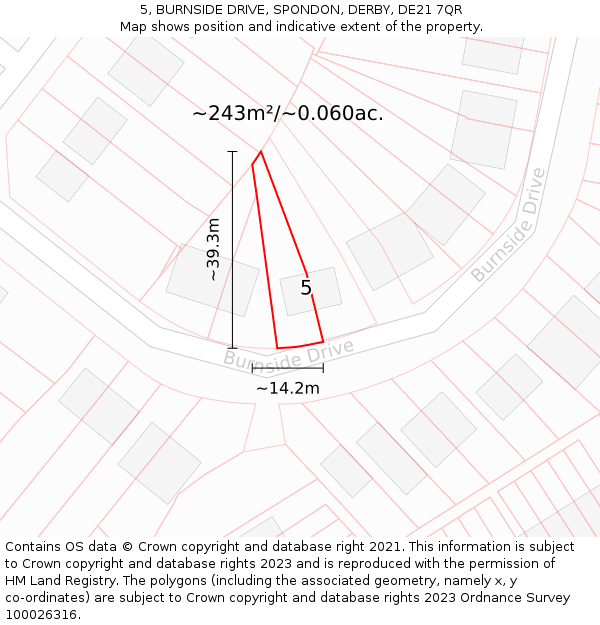 5, BURNSIDE DRIVE, SPONDON, DERBY, DE21 7QR: Plot and title map