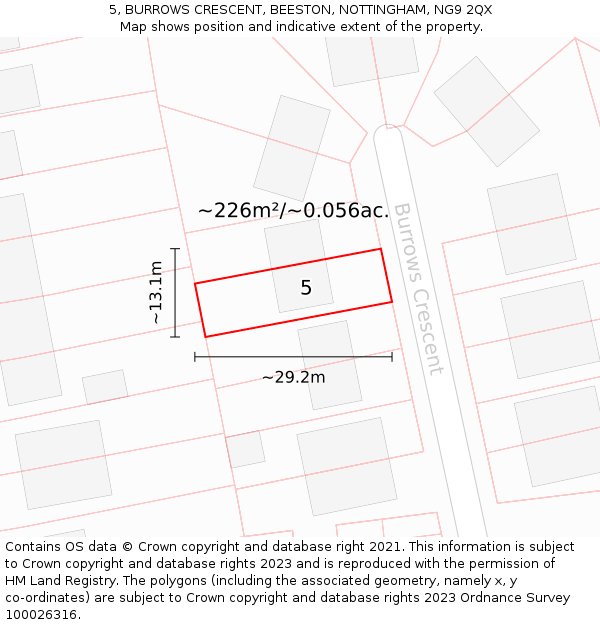 5, BURROWS CRESCENT, BEESTON, NOTTINGHAM, NG9 2QX: Plot and title map