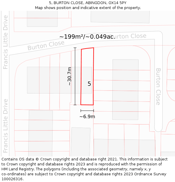 5, BURTON CLOSE, ABINGDON, OX14 5PY: Plot and title map