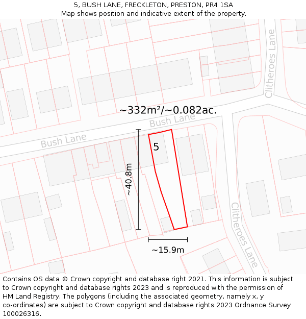 5, BUSH LANE, FRECKLETON, PRESTON, PR4 1SA: Plot and title map