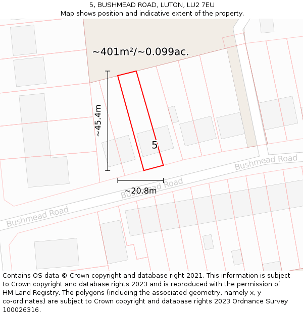5, BUSHMEAD ROAD, LUTON, LU2 7EU: Plot and title map