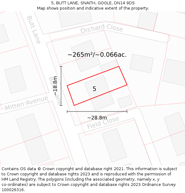 5, BUTT LANE, SNAITH, GOOLE, DN14 9DS: Plot and title map