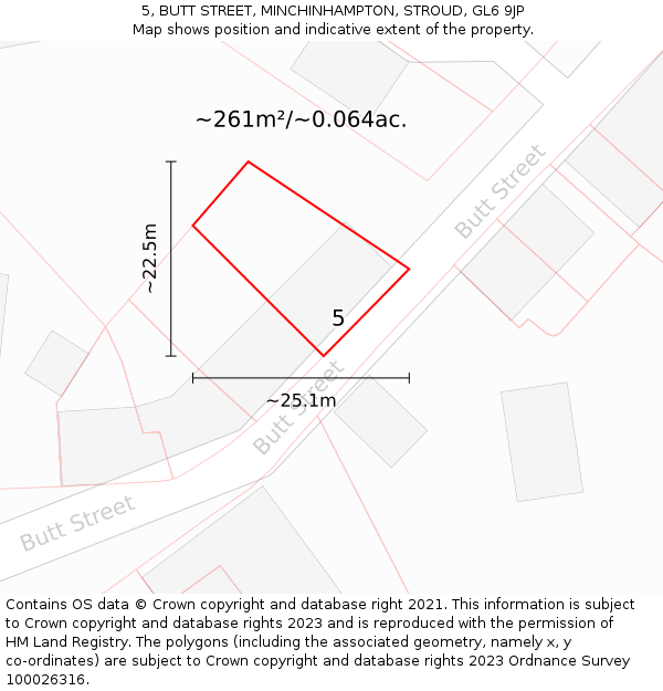 5, BUTT STREET, MINCHINHAMPTON, STROUD, GL6 9JP: Plot and title map