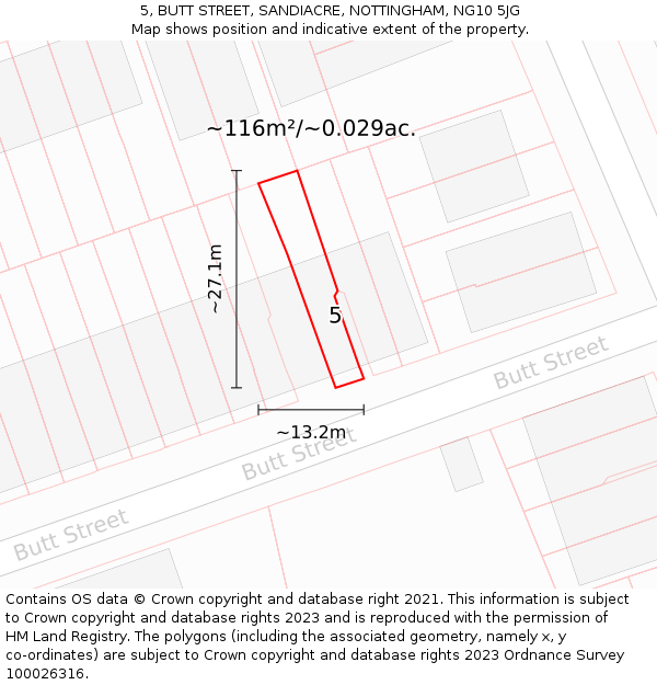 5, BUTT STREET, SANDIACRE, NOTTINGHAM, NG10 5JG: Plot and title map