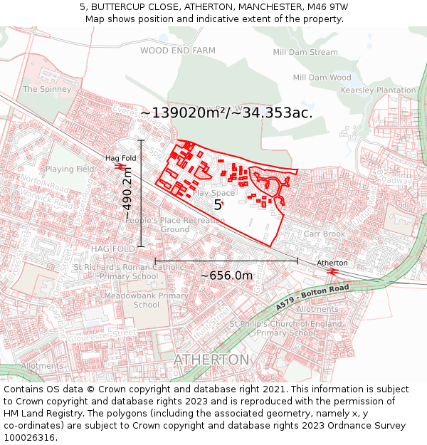 5, BUTTERCUP CLOSE, ATHERTON, MANCHESTER, M46 9TW: Plot and title map