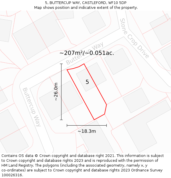 5, BUTTERCUP WAY, CASTLEFORD, WF10 5DP: Plot and title map