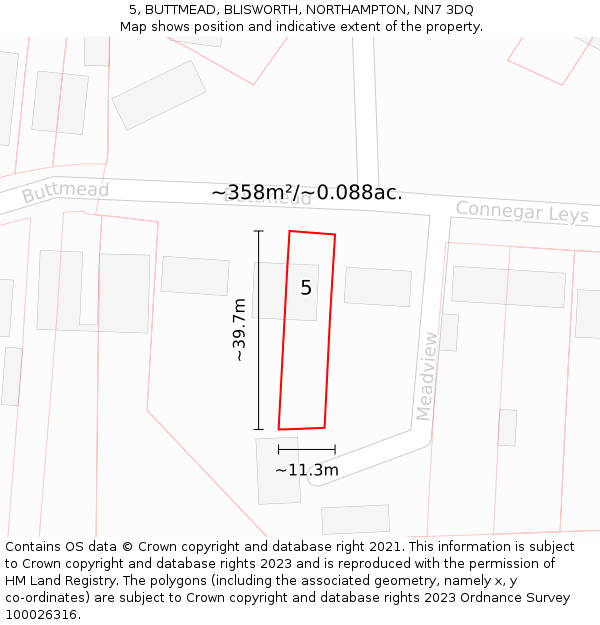 5, BUTTMEAD, BLISWORTH, NORTHAMPTON, NN7 3DQ: Plot and title map