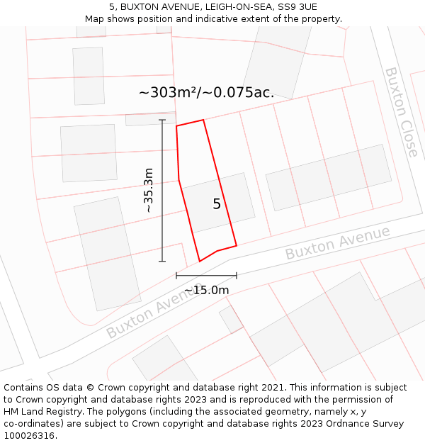 5, BUXTON AVENUE, LEIGH-ON-SEA, SS9 3UE: Plot and title map