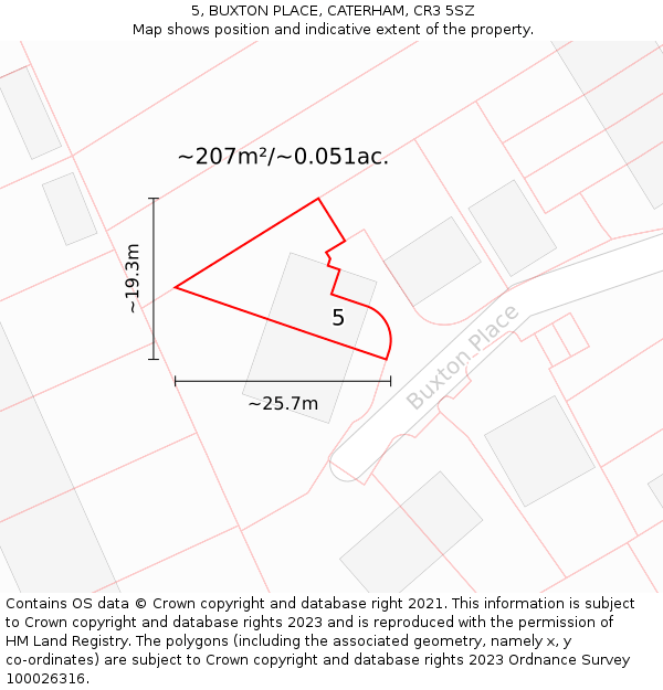 5, BUXTON PLACE, CATERHAM, CR3 5SZ: Plot and title map