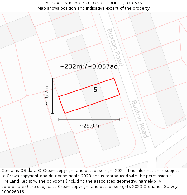 5, BUXTON ROAD, SUTTON COLDFIELD, B73 5RS: Plot and title map
