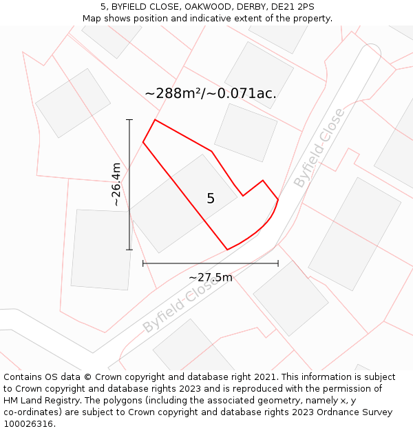 5, BYFIELD CLOSE, OAKWOOD, DERBY, DE21 2PS: Plot and title map