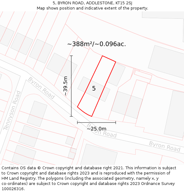 5, BYRON ROAD, ADDLESTONE, KT15 2SJ: Plot and title map