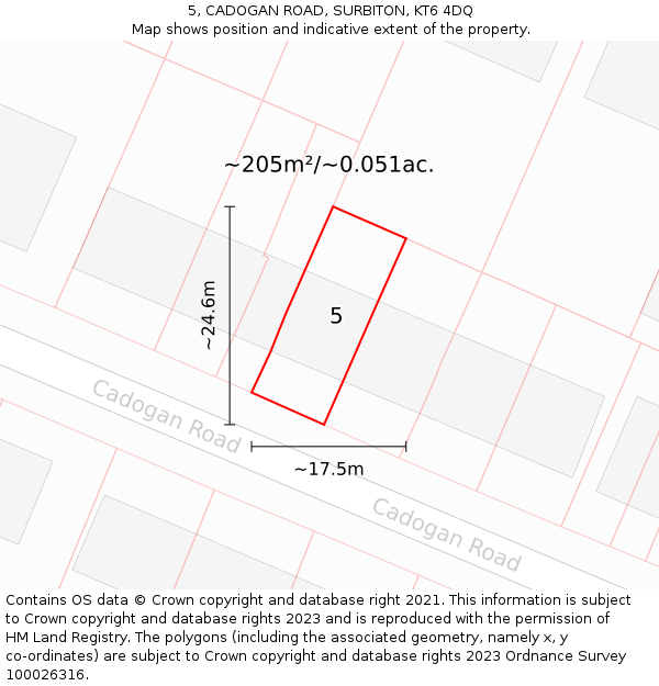 5, CADOGAN ROAD, SURBITON, KT6 4DQ: Plot and title map