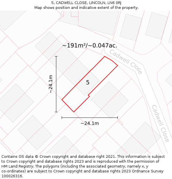 5, CADWELL CLOSE, LINCOLN, LN6 0RJ: Plot and title map