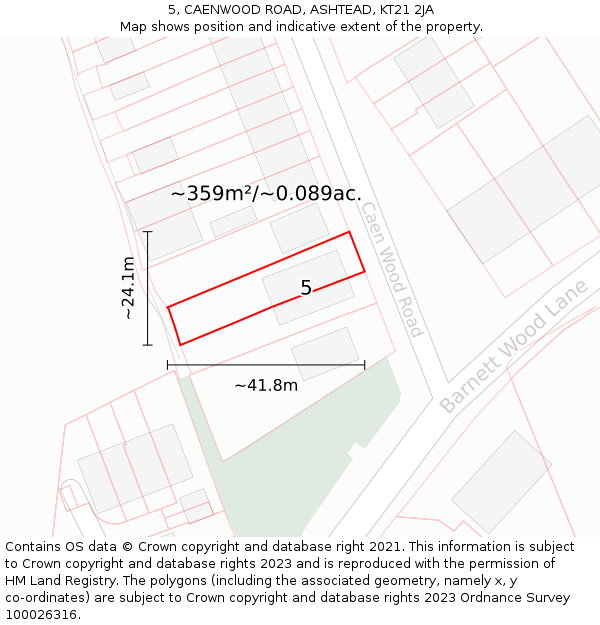 5, CAENWOOD ROAD, ASHTEAD, KT21 2JA: Plot and title map