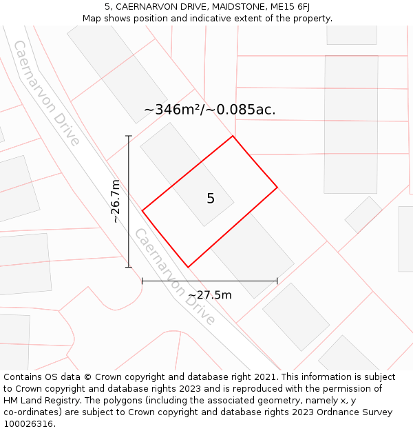 5, CAERNARVON DRIVE, MAIDSTONE, ME15 6FJ: Plot and title map