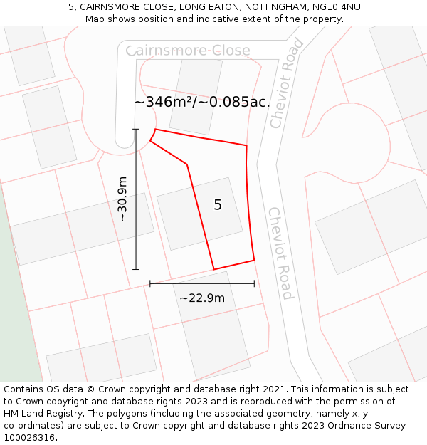 5, CAIRNSMORE CLOSE, LONG EATON, NOTTINGHAM, NG10 4NU: Plot and title map