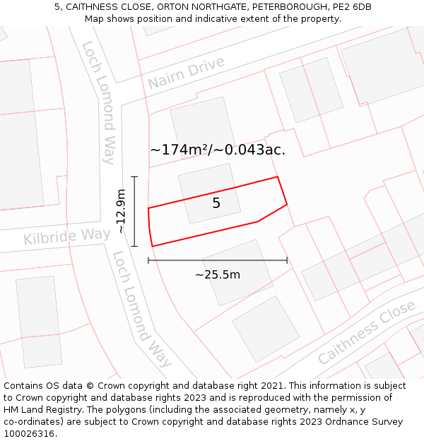 5, CAITHNESS CLOSE, ORTON NORTHGATE, PETERBOROUGH, PE2 6DB: Plot and title map