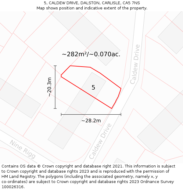 5, CALDEW DRIVE, DALSTON, CARLISLE, CA5 7NS: Plot and title map
