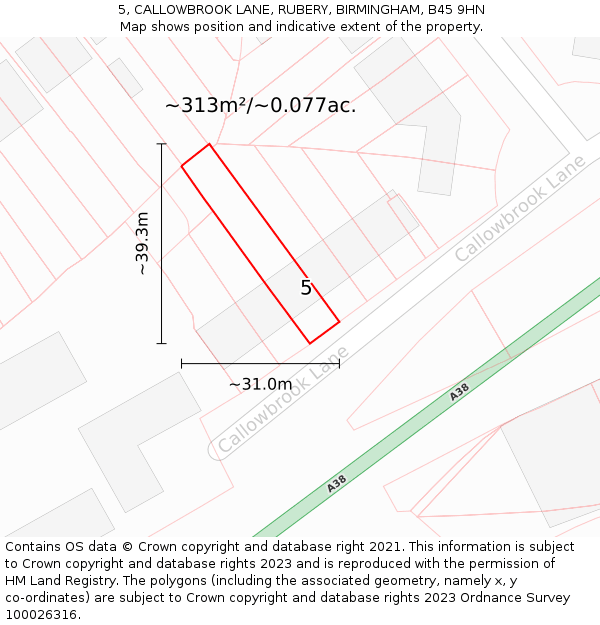 5, CALLOWBROOK LANE, RUBERY, BIRMINGHAM, B45 9HN: Plot and title map
