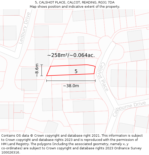 5, CALSHOT PLACE, CALCOT, READING, RG31 7DA: Plot and title map
