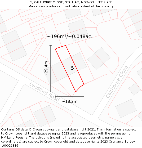 5, CALTHORPE CLOSE, STALHAM, NORWICH, NR12 9EE: Plot and title map