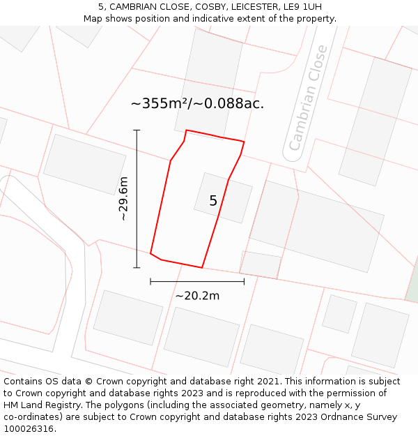 5, CAMBRIAN CLOSE, COSBY, LEICESTER, LE9 1UH: Plot and title map