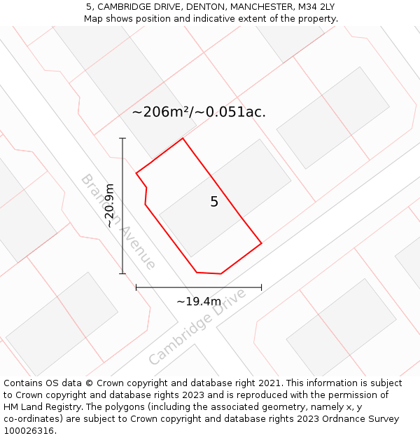 5, CAMBRIDGE DRIVE, DENTON, MANCHESTER, M34 2LY: Plot and title map