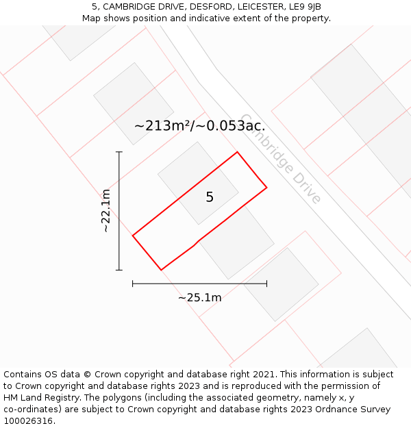 5, CAMBRIDGE DRIVE, DESFORD, LEICESTER, LE9 9JB: Plot and title map
