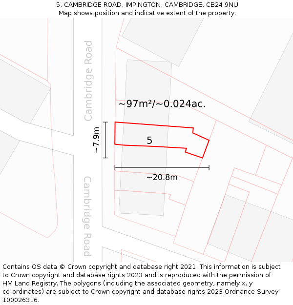 5, CAMBRIDGE ROAD, IMPINGTON, CAMBRIDGE, CB24 9NU: Plot and title map