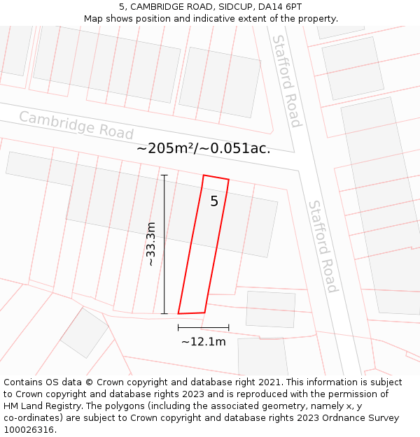 5, CAMBRIDGE ROAD, SIDCUP, DA14 6PT: Plot and title map
