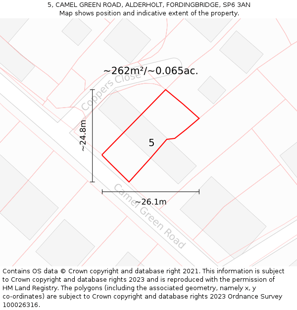 5, CAMEL GREEN ROAD, ALDERHOLT, FORDINGBRIDGE, SP6 3AN: Plot and title map