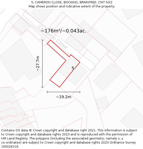 5, CAMERON CLOSE, BOCKING, BRAINTREE, CM7 5GZ: Plot and title map