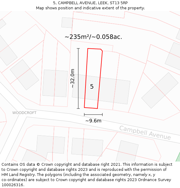 5, CAMPBELL AVENUE, LEEK, ST13 5RP: Plot and title map